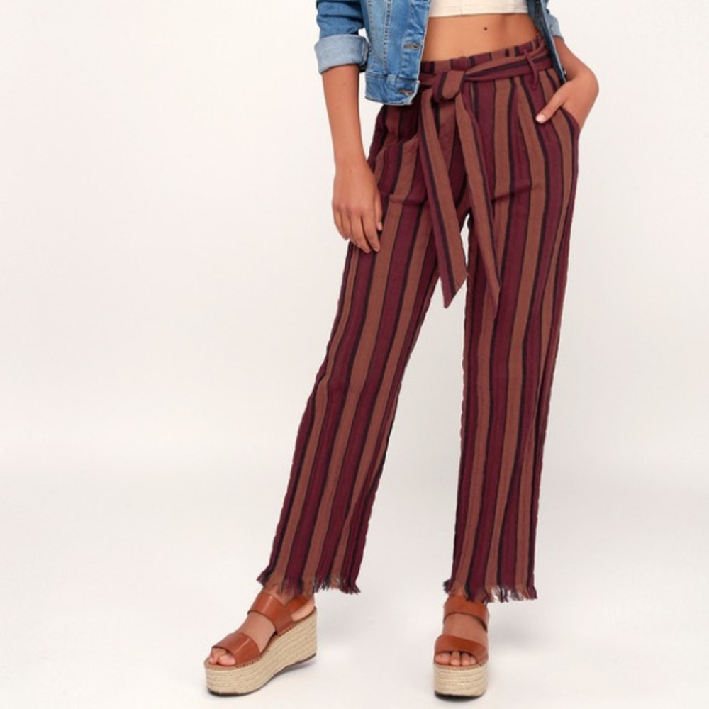 SOLD -NWOT Lulus’s Renfroe Burgundy Striped Pants